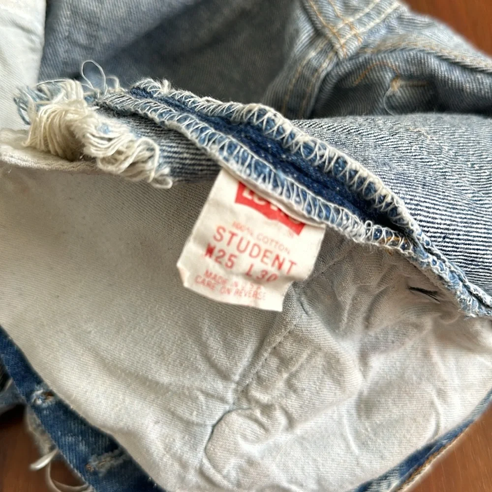 Levi's Acid Wash Distressed Vintage Denim Shorts - Blue & White - Picture 4 of 4